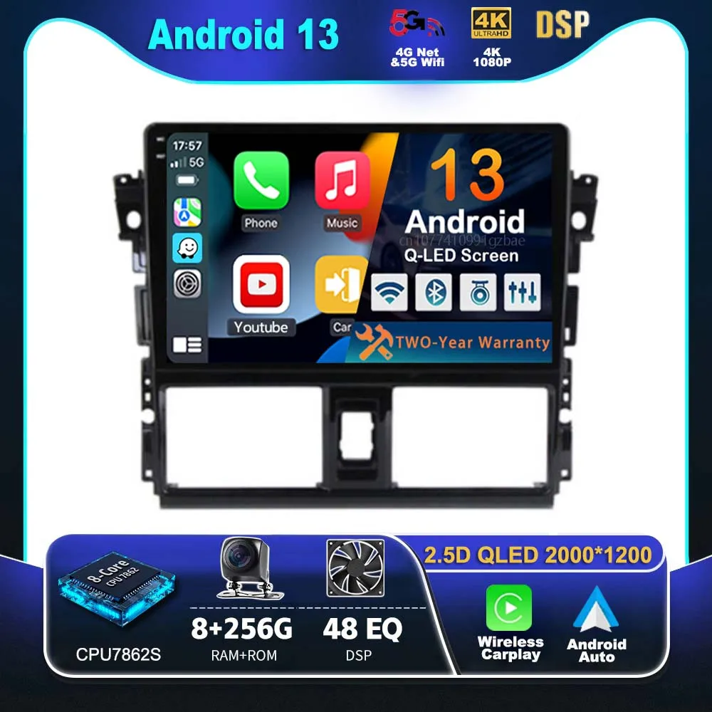 

Android 13 Carplay Car Radio For Toyota Vios Yaris 2013 2014 2015 2016 Multimedia Video Player Navigation GPS Stereo 2Din DVD BT