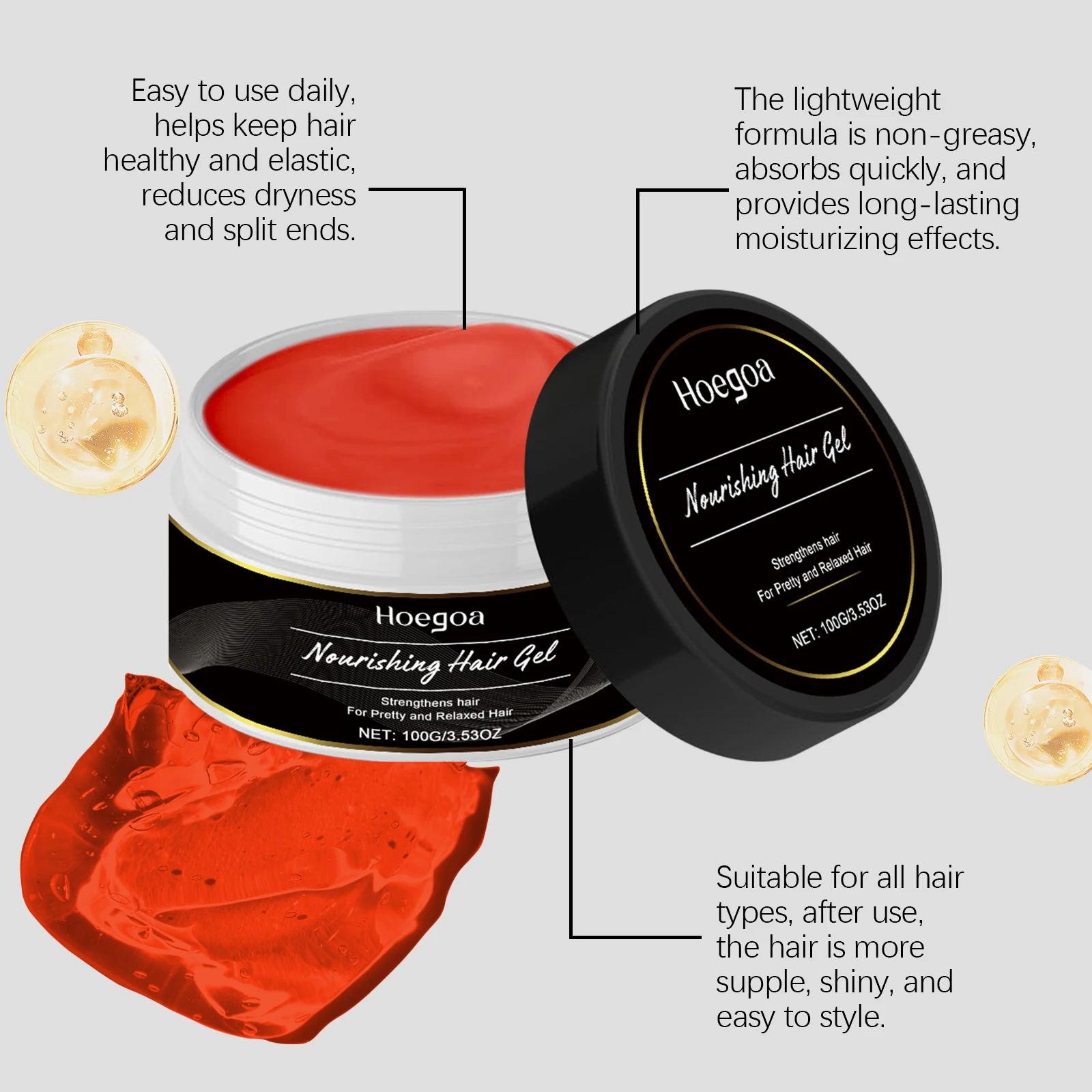 Moisturizing Hair Gel: Repairs Dry and Frizzy Hair, Offers Lightweight Freshness, and Leaves Hair Smooth