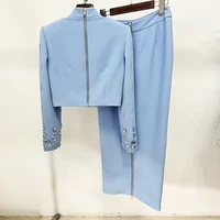 HIGH STREET Newest Fashion 2026 Designer Runway Suit Set Women's Stand Collar Zip Back Cropped Tops Long Skirt Set 2pcs - Image 2