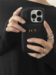 Luxury Personalized Leather Case with Customized Initials and Name, Enhanced Cover Design - iPhone 12 (Black 1)