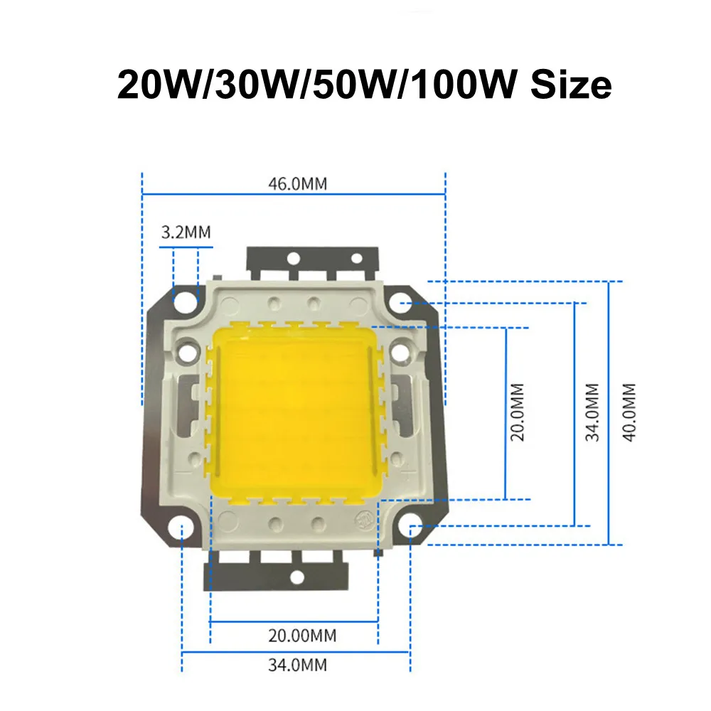 DC 30V - 36V 20W 30W 50W 100W COB LED 칩 DIY 투광 조명 스포트라이트 3000K 6000K 용 고전력 통합 매트릭스 다이오드 비즈