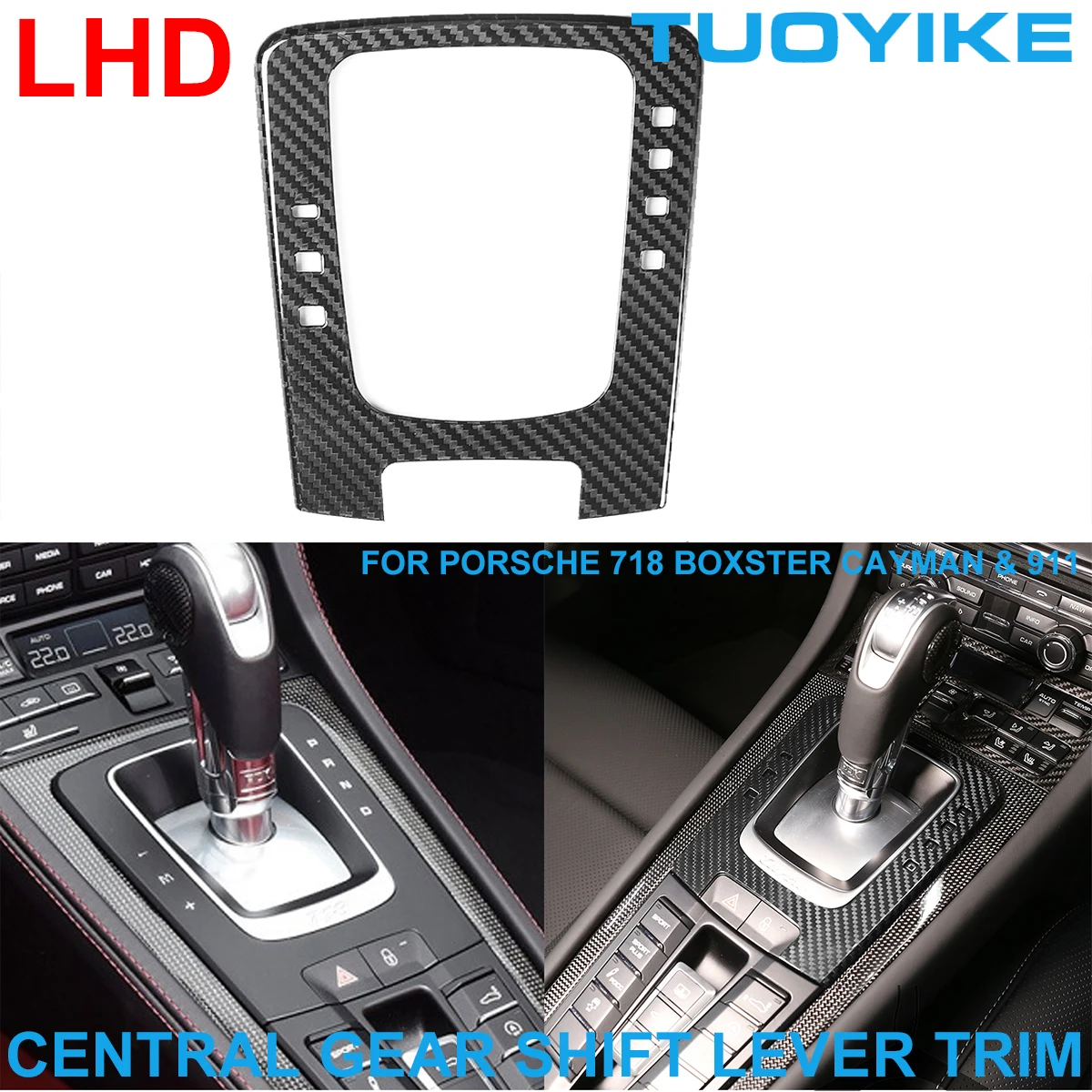 

LHD Real Dry Carbon Fiber Central Gear Shift Lever Frame Panel Cover Trim Sticker For Porsche 911 718 Cayman Boxster 2016-2019