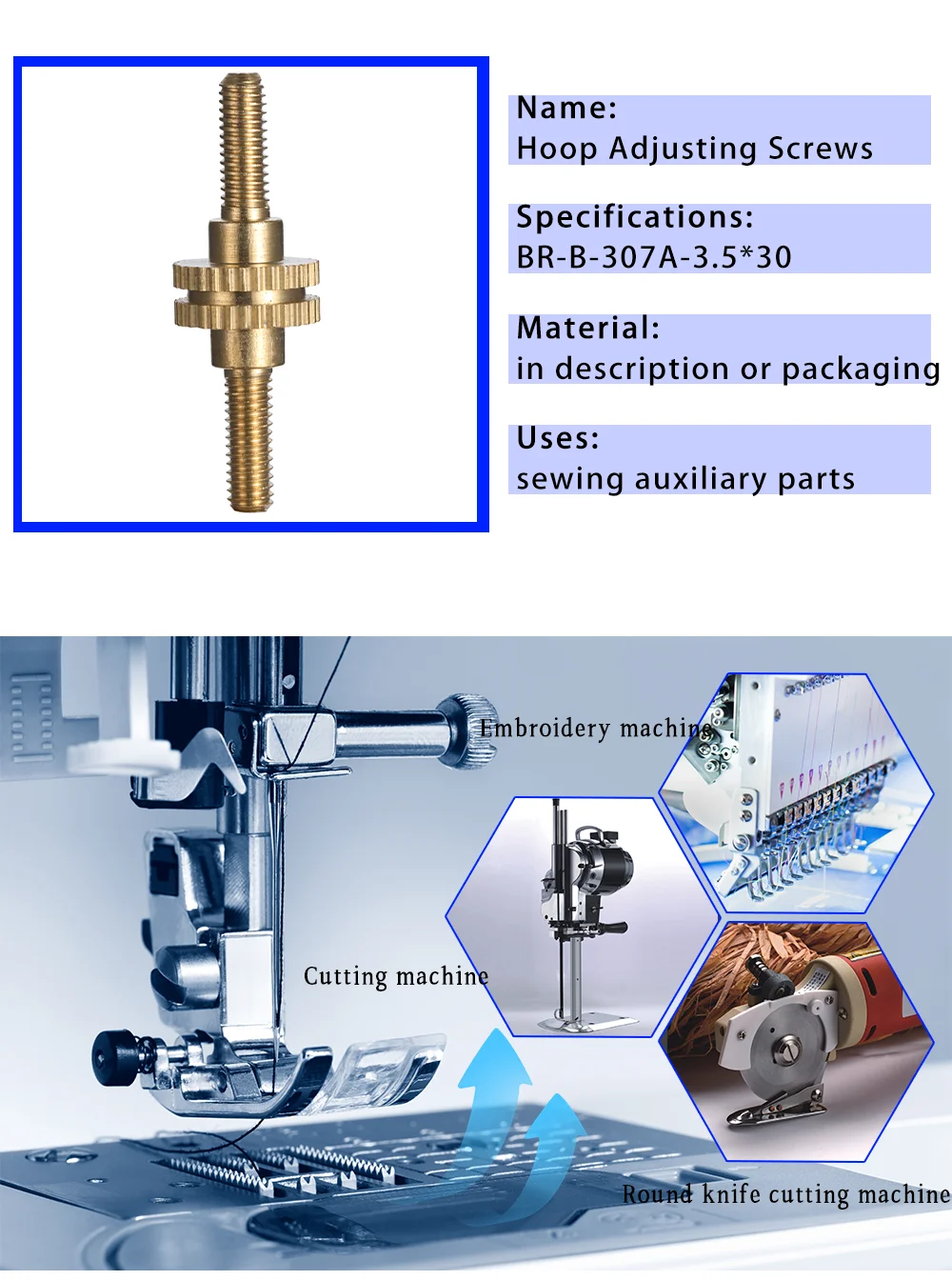 For BARUDAN Embroidery Machine Parts Accessories Hoop Adjust Screws Slotted Copper Size M3.5 Length 30MM