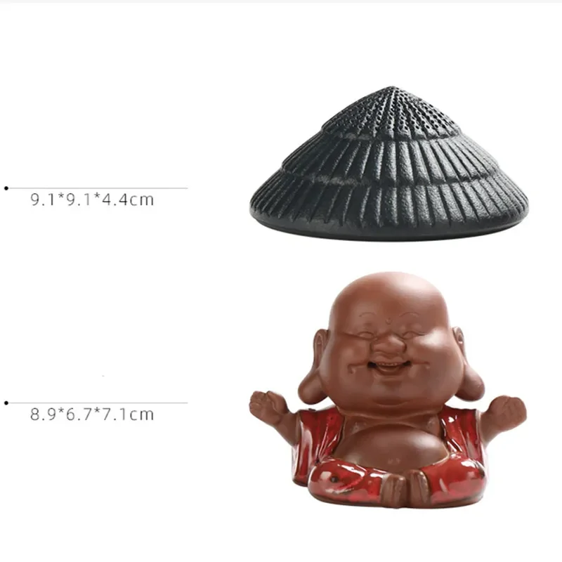 Tea Pet Ornaments Creativity Purple Clay Tea Pet with Tea Strainer Monk Buddha Figurine Ornaments Handmade Crafts Set Decoration Accessories