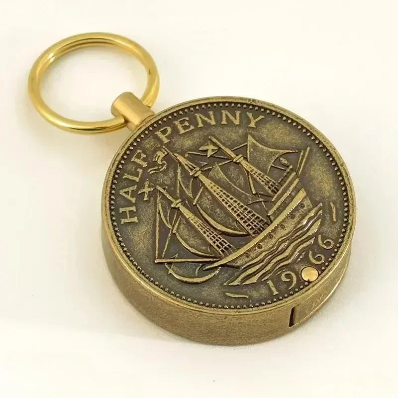 Retro Coin Kerosene Torch Lighter Keychain Mini Portable Flint Griding Wheel Cigarette Lighters Smoking Accessories kerosene lighter cigarette lighter