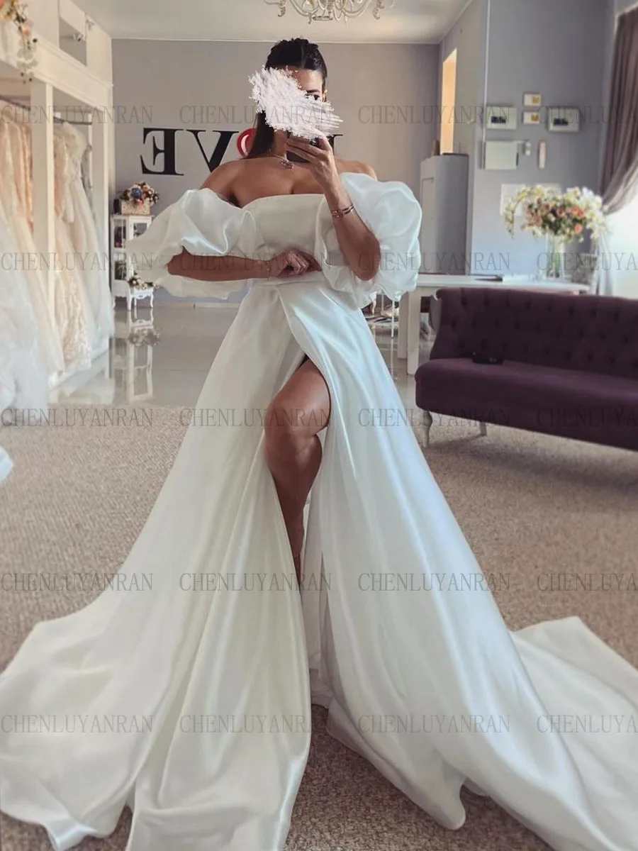 

Puff Sleeves Wedding Dresses Off-Shoulder A-Line Long Bride Dresses Side Split Sexy Dresses For Women 2023 Robe De Mariée