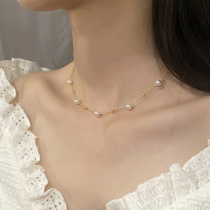 

39cm 925 Silver Necklace For Women On Neck Pearl Silver 925 Chain Necklaces Women Girls Fashion Jewelry BeadS