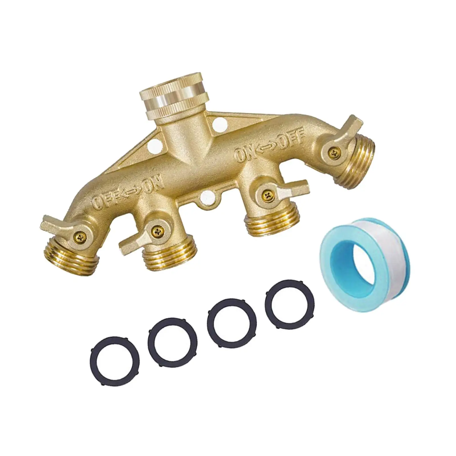 

4 ways Garden Hose Splitter 3/4"Standard Thread Connector Brass Tap Hose Adaptor Distributor for Outdoor Lawn Car Washing