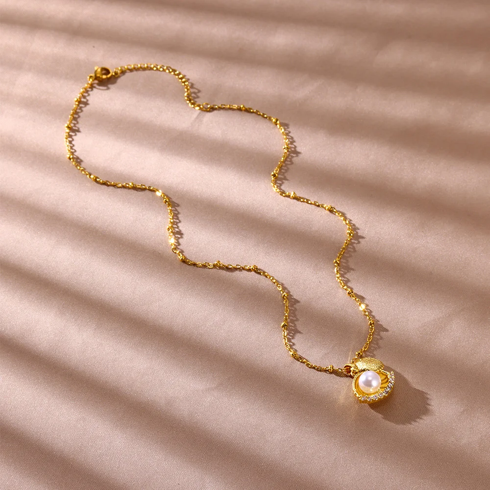 Fashion Zircon Shell Necklace For Women