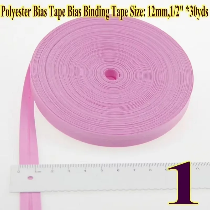 12mm x 30야드 프리미엄 폴리에스터 바이어스 바인딩 테이프, 의류 헴 마감, 가장자리 포장, 공예 바느질 DIY 프로젝트용 패브릭 리본