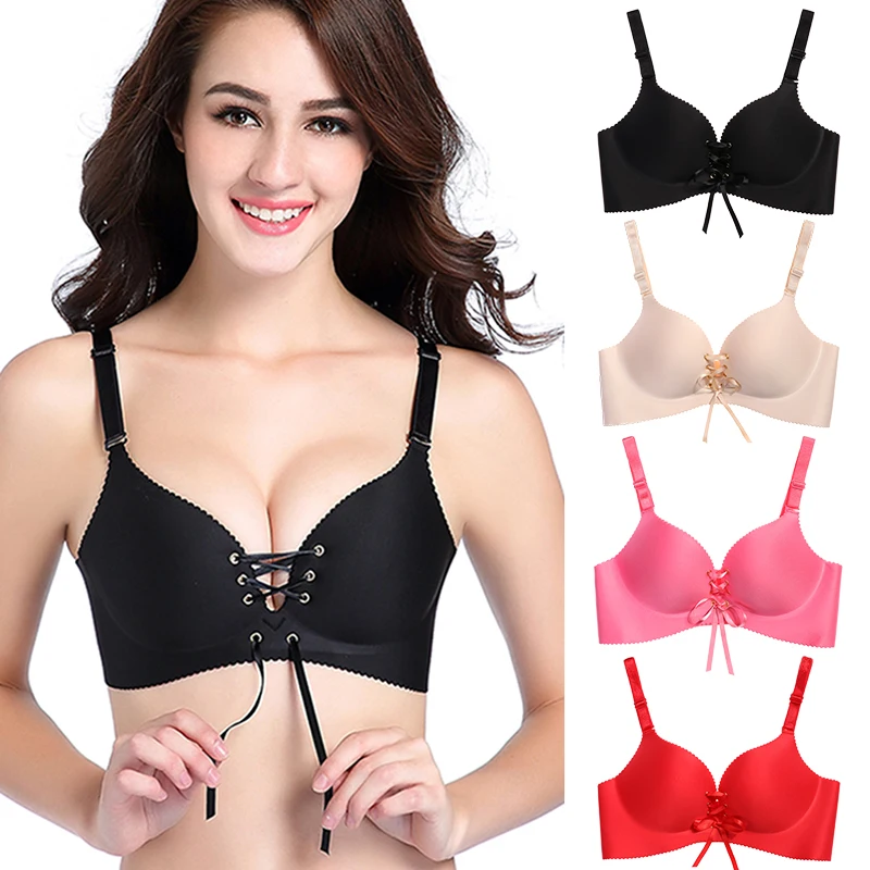 Women Push Up Bra Sexy Wire Free Lingerie Seamless Brassiere Intimates Underwear Female Deep V Bowknot Bralette Bra - Image 2