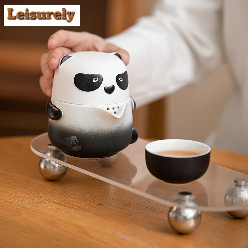Cute Cartoon Panda Fubao Travel Tea Set Kit Luxury 1 Pot 2 Cups Household Tea Maker Organizer Portable Outdoor Tote Bag Gift