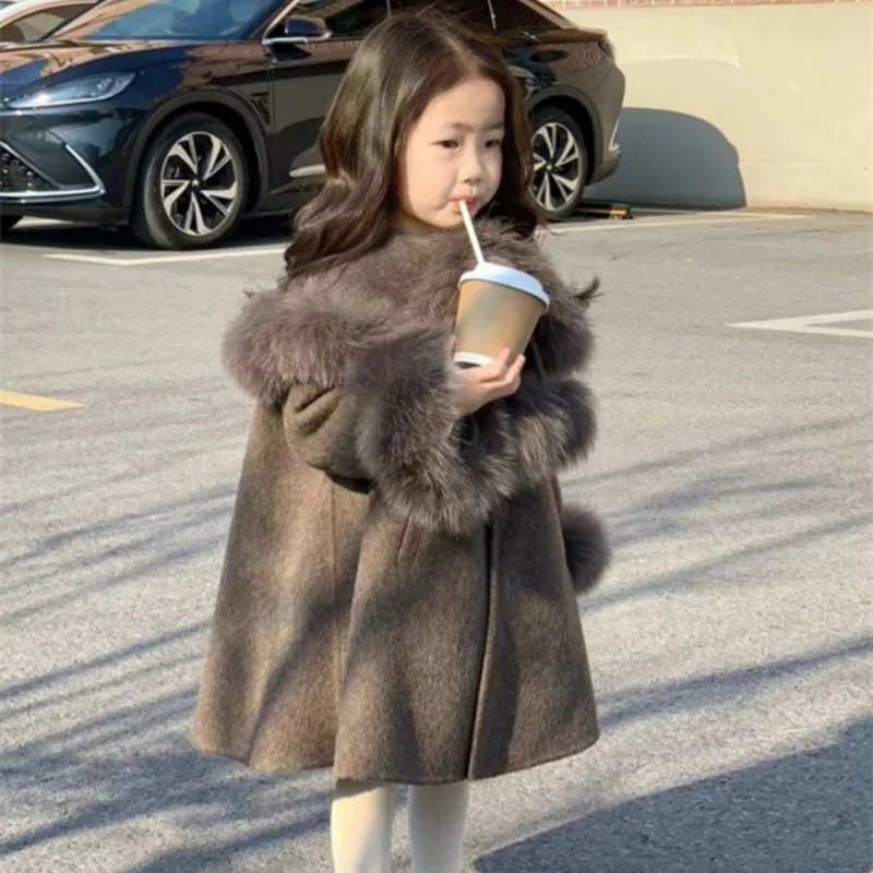 Kids jacket girls trench coats Girls Woolen Coat Overcoat Jacket Windbreak Outerwear Fuzzy Thicken Winter Warm Snowsuits Christmas Gift Children's Clothing