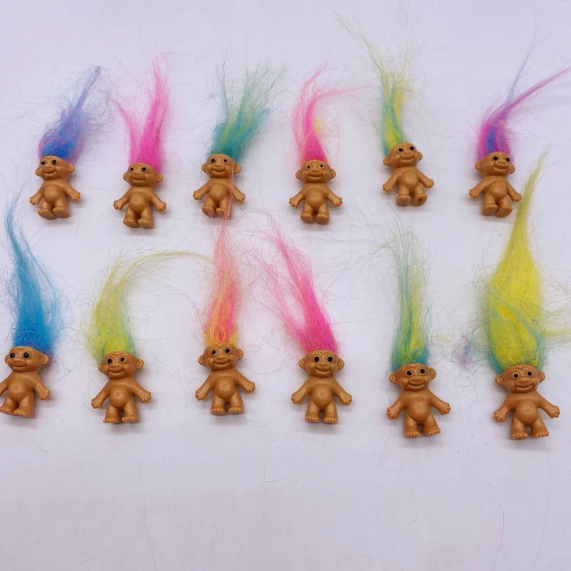 10pcs 미니 트롤 인형 애니메이션 액션 피규어 다채로운 머리카락 색채가 다양하고 사랑스러운 귀여운 작은 남자아이들 컬렉션, 크리스마스, 할로윈용