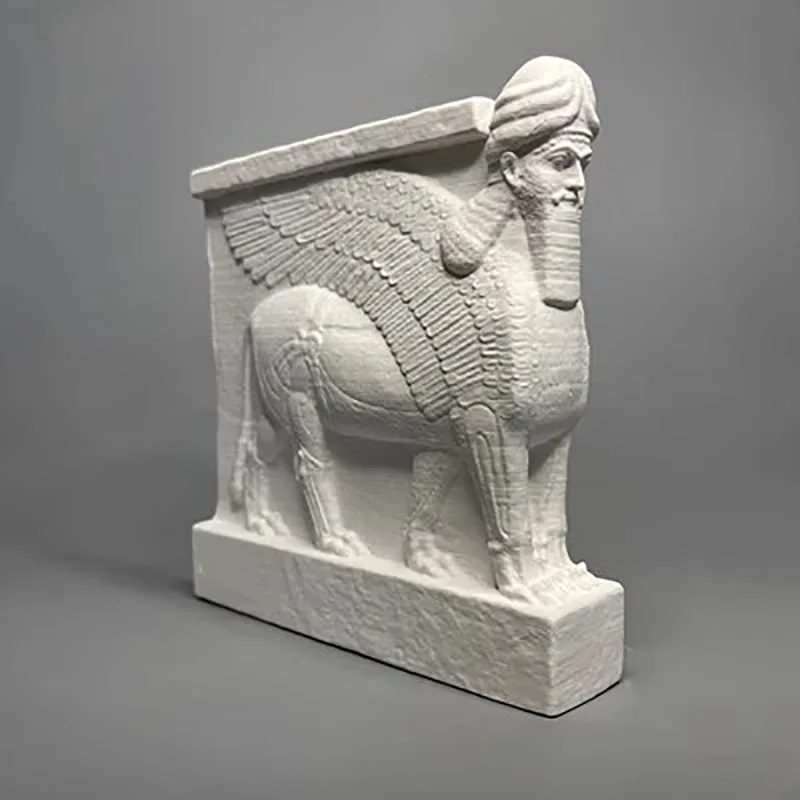 Arab Assyrian Cultural People's First Wing Cow Statue, Gypsum Sculpture Decoration, Home Birthday Gift, Creative Decoration
