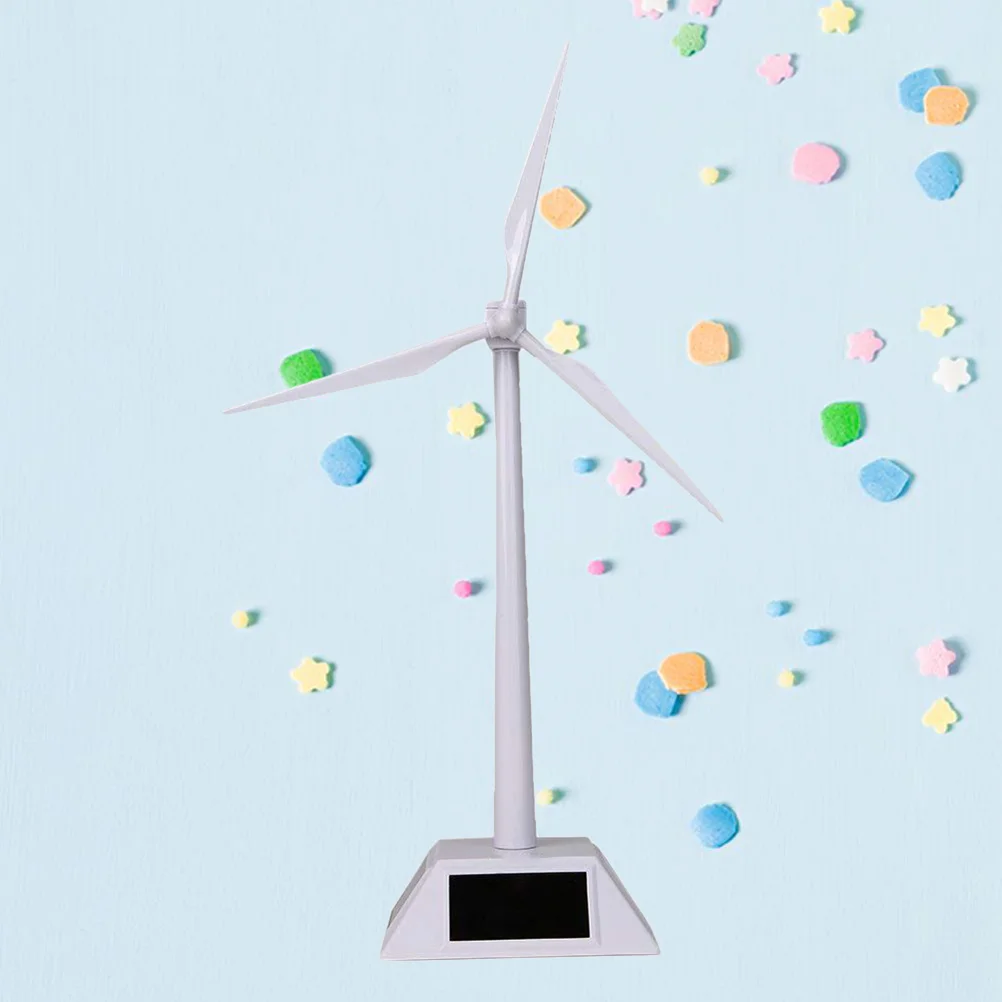 

DIY Desktop Wind Turbine Model Rotating Solar Powered Windmills Assembled Toys Plastics White Model for Students Education