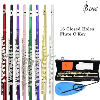 SLADE 16 Closed Open Holes C Key Flute Professional Transverse Flute With E key Woodwinds Instrument Beginners Leather Box Sets