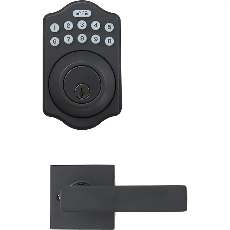 Basics Traditional Electronic Keypad Deadbolt Door Lock with Passage Lever, Matte Black, 6 Count,of 1