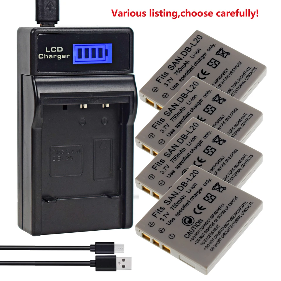 DB-L20 Battery or LCD Charger For Sanyo Xacti DMX-C1 C4 C5 C6 CA6