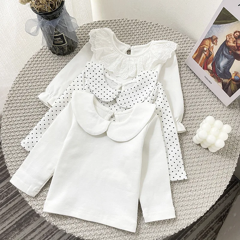 1623B Baby T-shirt Spring Autumn Children Doll Collar Long Sleeve Bottoming Shirt 0-3T Girl's Bottoming Tops Sweet T Shirt