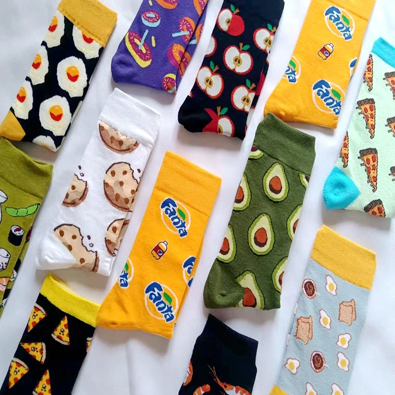 Calcetines de algodón para hombre y mujer, calcetín de dibujos animados,  comida, fruta, creativo, divertido, tarta de huevo, aguacate, vestido de  pie hermoso, Harajuku - AliExpress