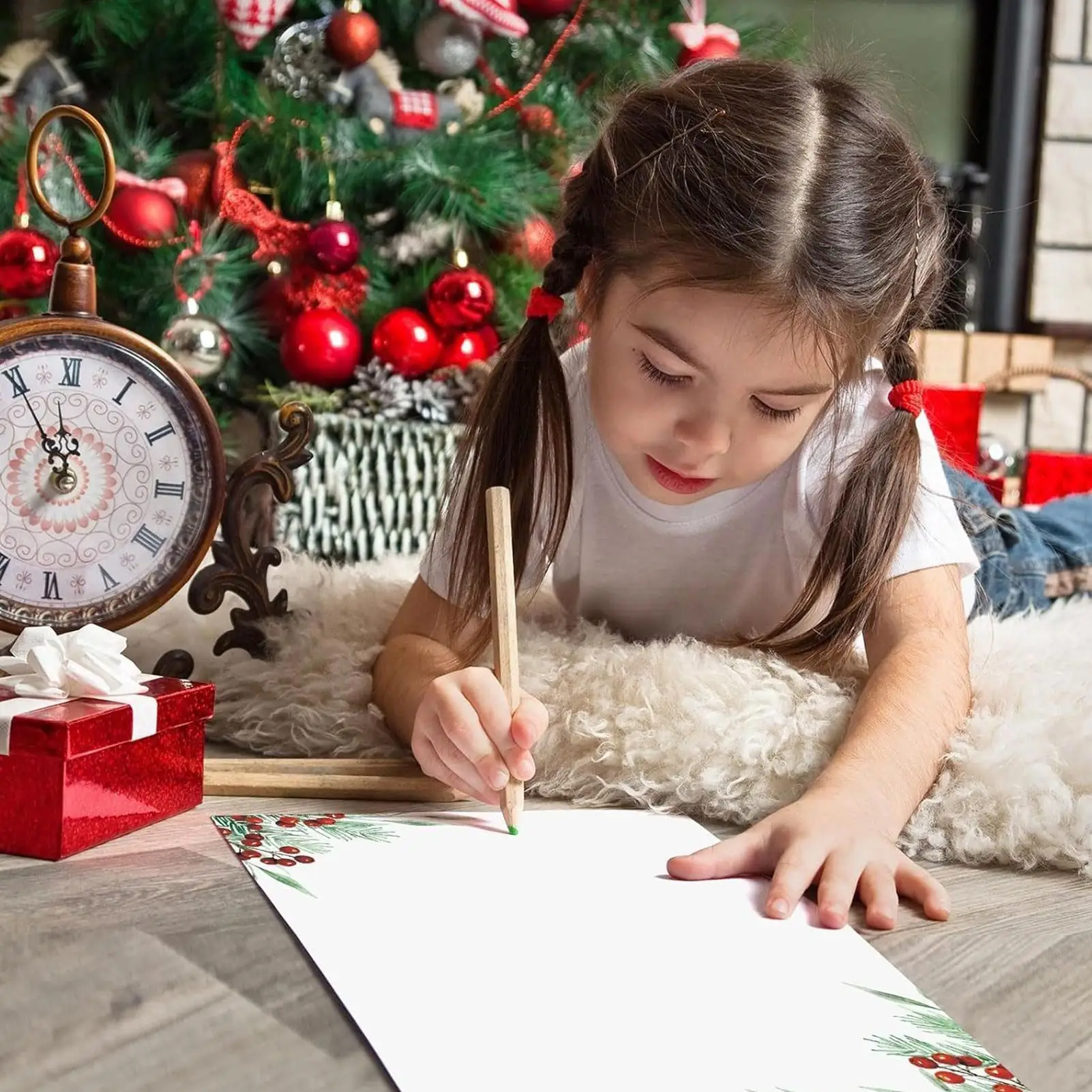 크리스마스 편지지 종이 50개 축제 테두리 디자인 시트 휴일 편지지 종이 편지 메모 작성용 웨딩