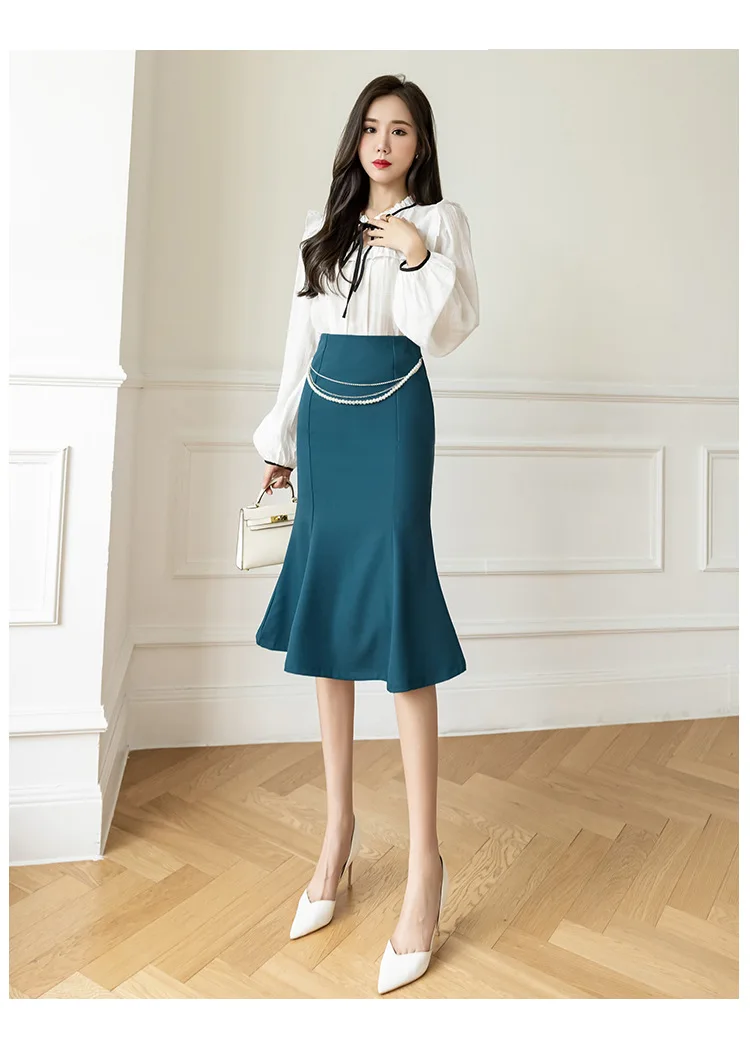 Skirts Women Solid Vintage Office Ladies Elegant Chic Korean Style A-line Summer Long Faldas Mujer High Waist Simple Hip Skirt midi skirt