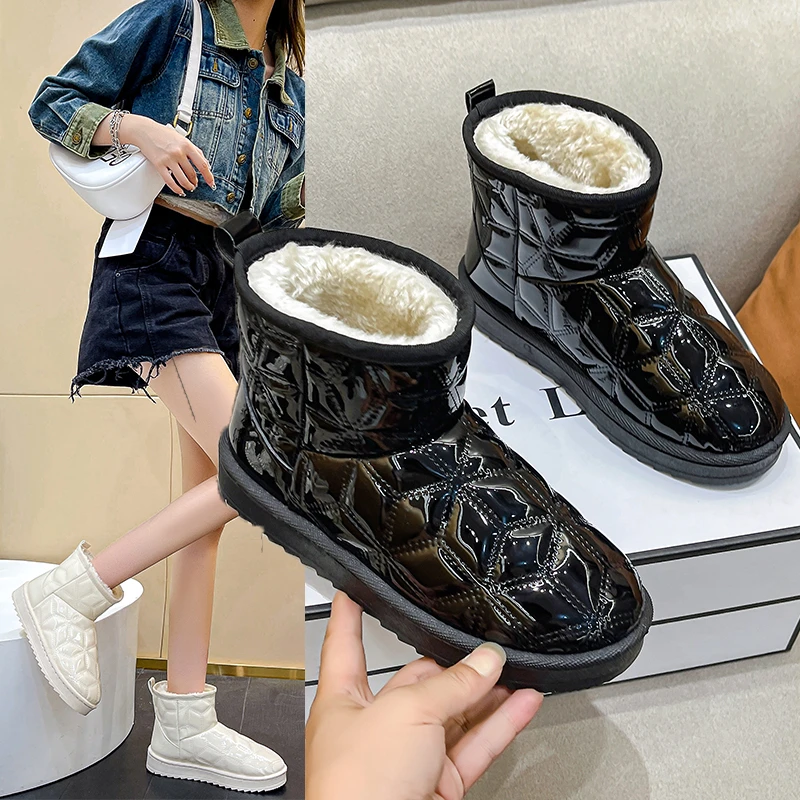 

2023 New Snow Boots Winter Warm Plush Boots Women Waterproof Women Shoes Flat Casual Winter Shoes PU Ankle Boots For Women 41