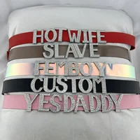 Leather Big Crystal Letters Belt Fashion Punk Buckled Custom Sexy Men Women Personalized Name Word Waist Belt Cosplay Accessory