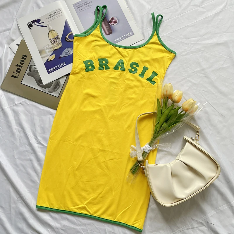 Y2K European and American Four Seasons New Product Women's Short sleeved Round Neck Casual Letter Printing Minimalist Dress
