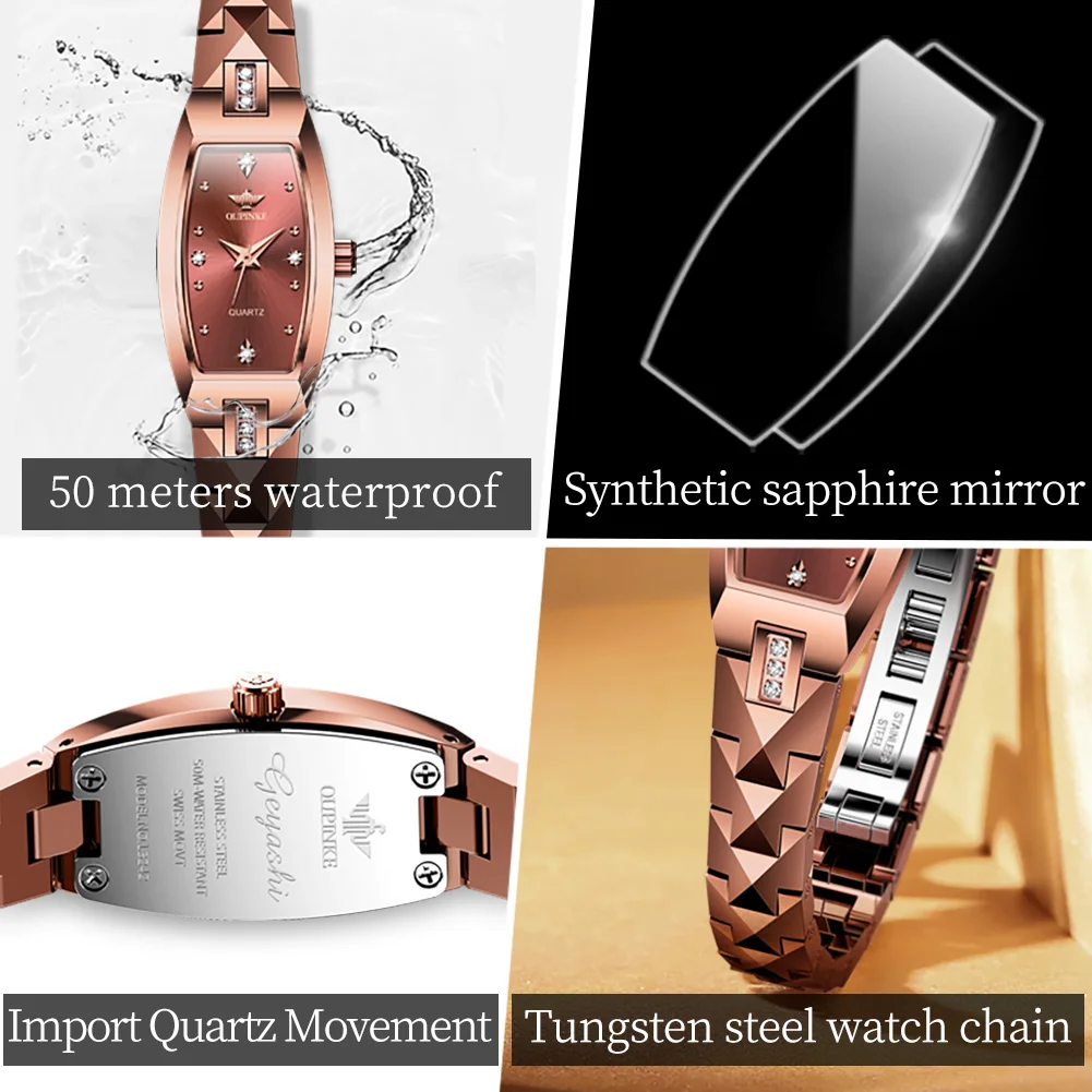 OUPINKE 3242 Import Quartz Movement Watch For Women Tungsteel Steel Strap Original Wristwatch Sapphire Mirror Luxury Dress Watch 6