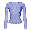Women Fishnet Mesh Tops 6 Colors Sexy See Through T-Shirt  Skinny Goth Hollow Out Long Sleeve Shirts Crop Top Shirt Streetwear 6