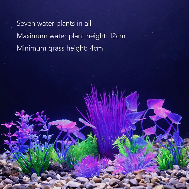 Vibrant Underwater Landscape Decoration - Green & Purple Aquatic Plants and Flowers