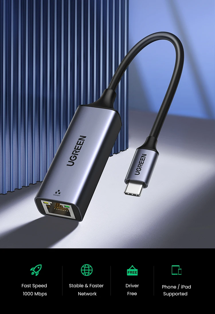 UGREEN USB Ethernet 1000Mbps USB C to RJ45 Lan Thunderbolt 3 for Laptop PC MacBook Samsung Windows Type C Network Card Internet