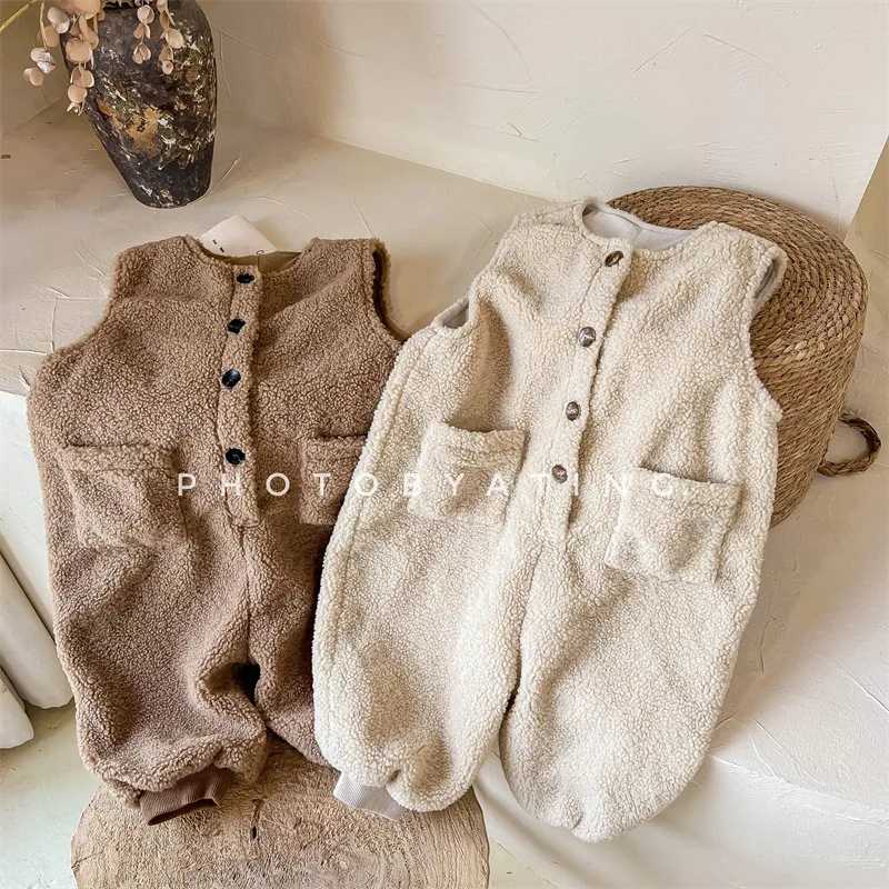 

Plush Velvet Baby Winter Clothes Thicken Lamb Fleece Toddler Boys Overalls Winter Kids Soft Warm Jumpsuit Children Outfit