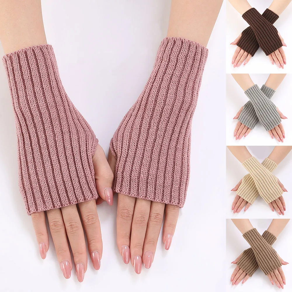 

Autumn Winter Half-finger Gloves Female Autumn And Winter Wool Warmth Fingerless Students Touch Screen Thick Knitted Wristband