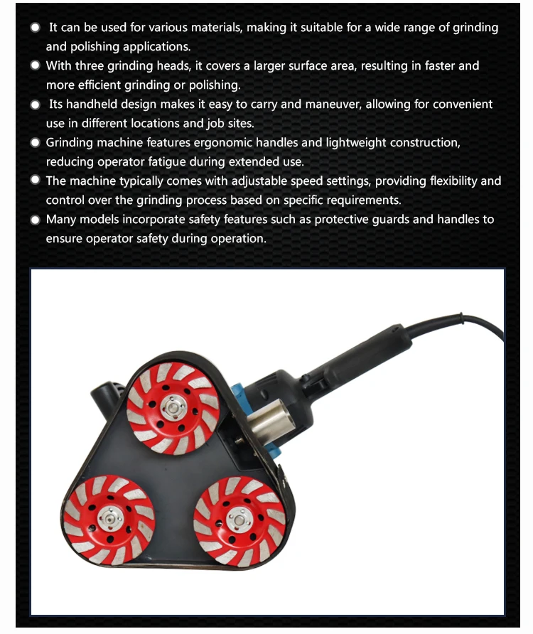 Hand-held High Efficiency Three Head Grinder Floor Grinding Machine for Sale