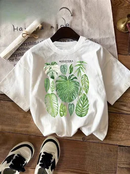 Women's Short Sleeve Crew Neck T-Shirt Monstera Philodendron Tropical Leaf Print Casual Fashion Tee for Summer Ladies TShirts 1