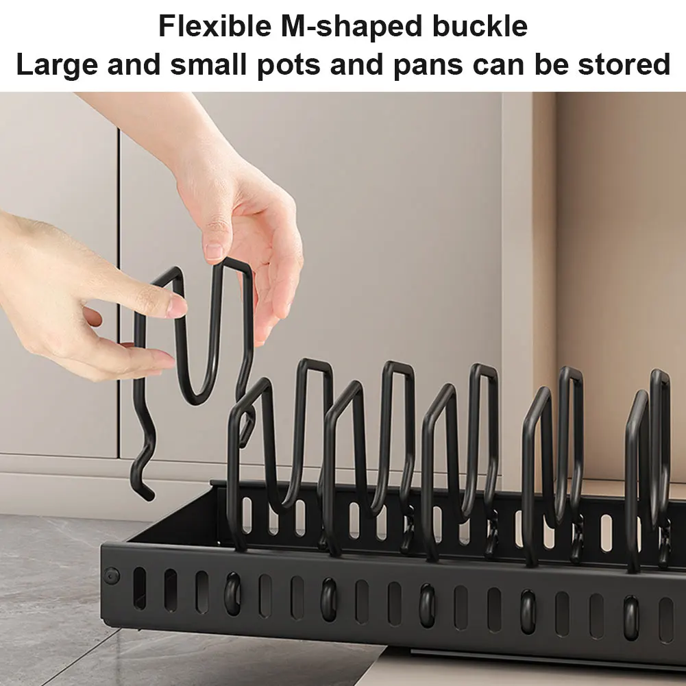1Pcs Kitchen Pots Pans Organizer with 8 Adjustable Dividers Sliding Lid Holder Pan Rack Slide Out Pot Pan Organizer for Pot Lid