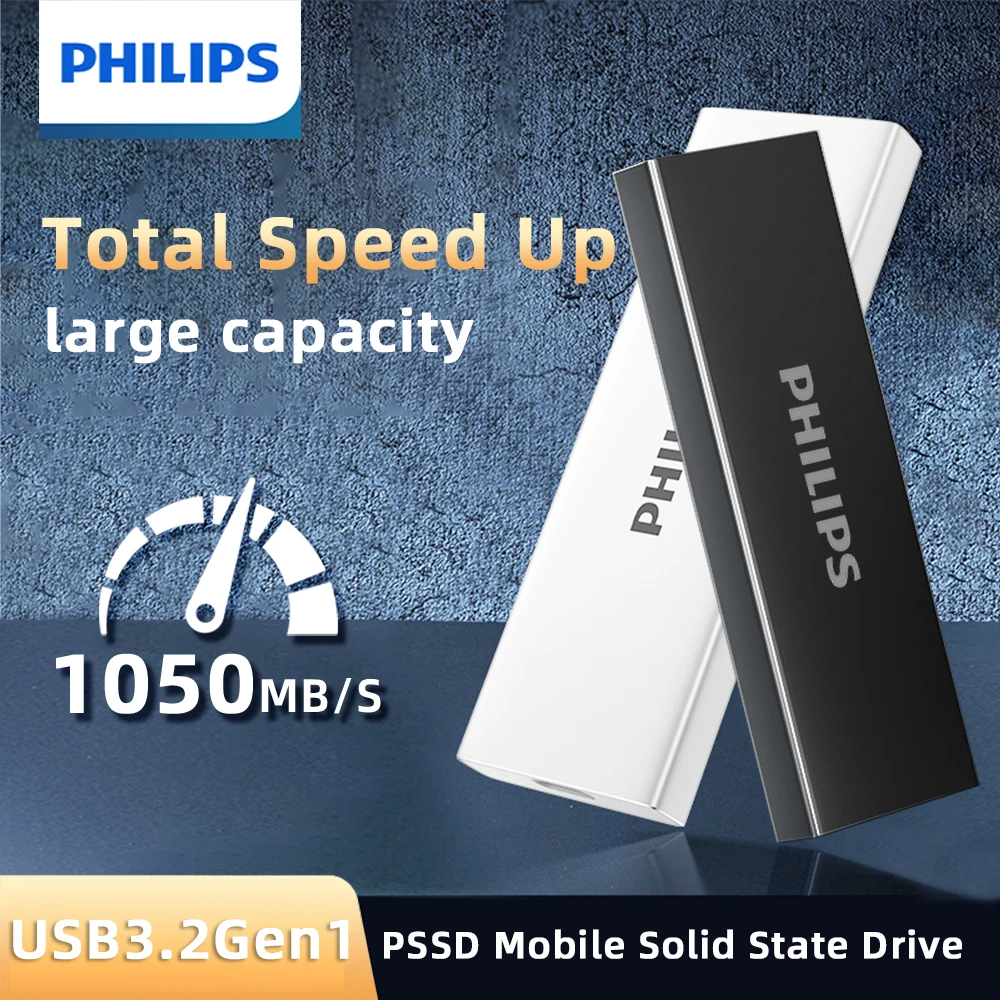 PHILIPS 61PS SSD 외장 하드 드라이브, 휴대용 SSD 최대 1050MB/s 고속 솔리드 스테이트 드라이브, 외장 드라이브 USB 3.2 Gen2