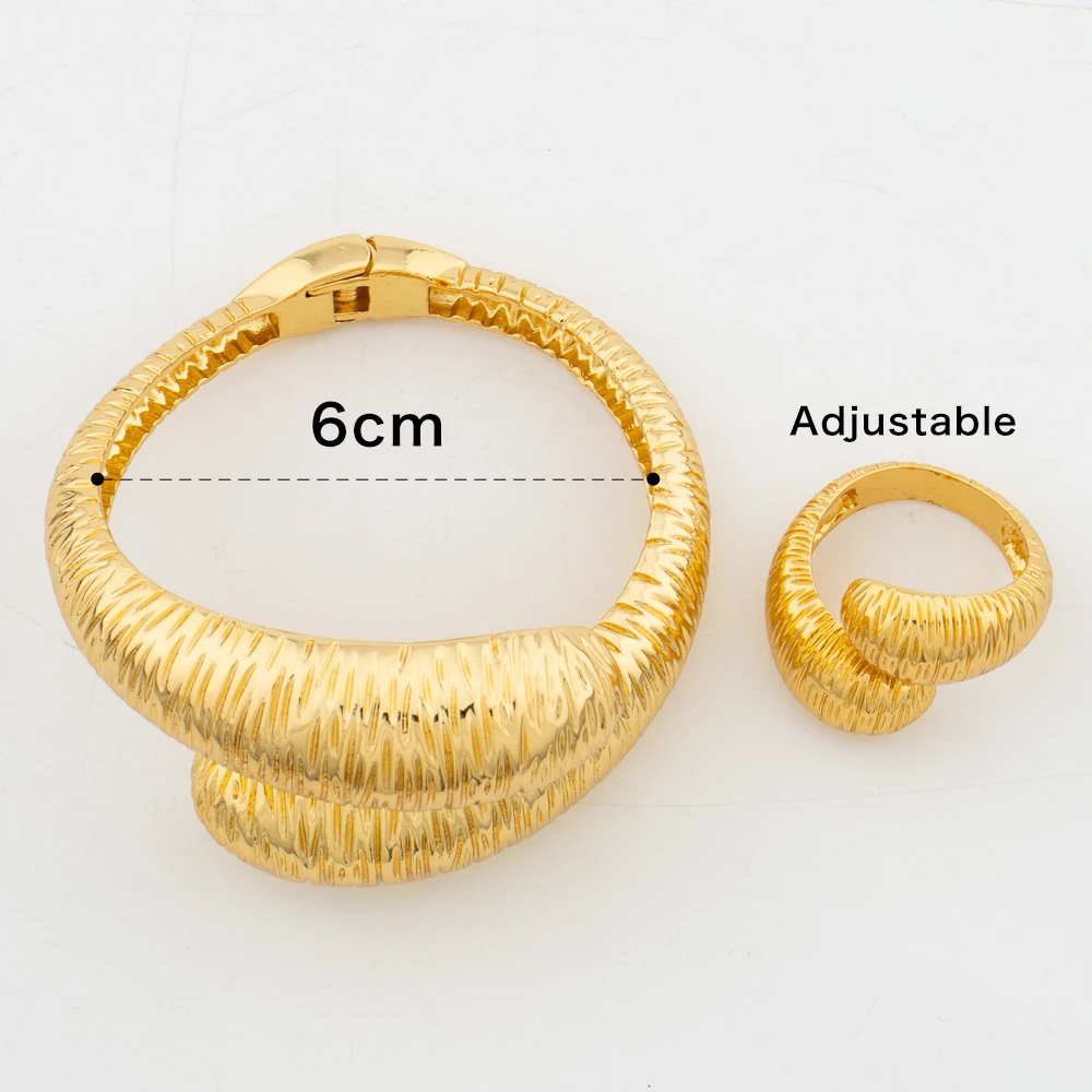 Cuff Bangle and Ring Jewelry Set for Dubai African 18k Gold Color Hand Bracelet Cocktail Ring Jewelry Set for Weddings Bride 5
