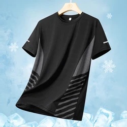 Men's Summer Quick-Dry Ice Silk Running T-Shirt with Reflective Print - XXXL(77 kg-85 kg) (Black)