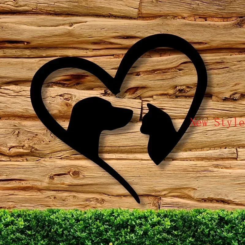 

Pet Metal Wall Craft Cat and Dog Wall Hanging Art Home Indoor Outdoor Decoration Housewarming Gift Love Paw Heart Shaped Dog Hom
