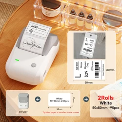 Portable Bluetooth Thermal Label Printer - Pocket - Sized Barcode & QR Code Label Maker with Self - Adhesive Sticker Printing (Gray - 50x80 - 2Rolls)