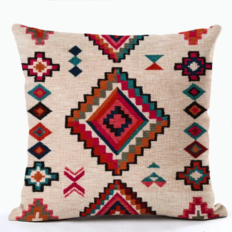 Bohemian Patterns Linen Cushions Case Multicolors Abstract Ethnic Geometry Print Decorative Pillows Case Living Room Sofa Pillow 