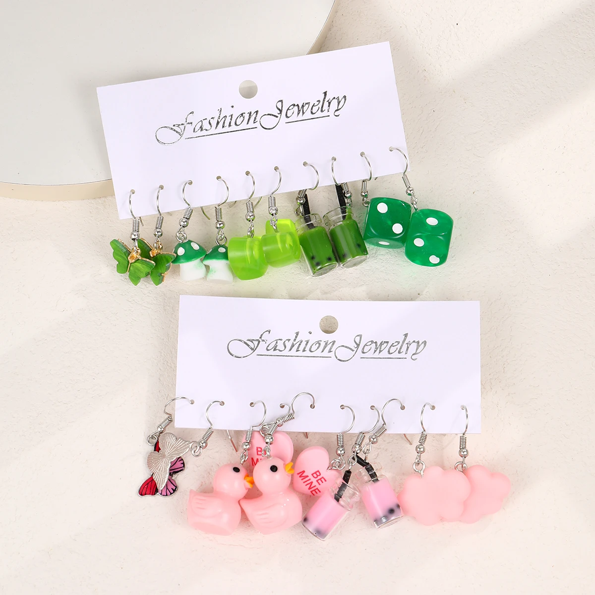 Cute Cartoon Duck Drop Earrings Set for Women Animal Butterfly Heart Girl Kids Dangle Earring Y2K Geometric Trendy Jewelry Gifts