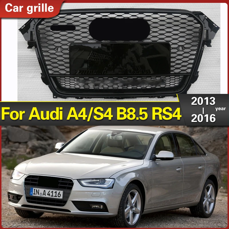 

For RS4 Style Front Sport Hex Mesh Honeycomb Hood Grill Gloss Black for Audi A4/S4 B8.5 2013-2016 Racing Grills Accessories