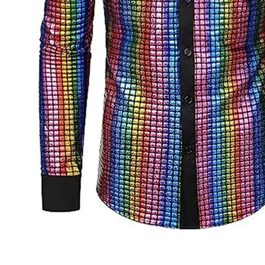 Description Picture 4 of itemMen Sequin Shirt Sequin Stand Collar Men's Shirt for Club Dance Disco Stage Performance Shiny Smooth Vintage Top with Long