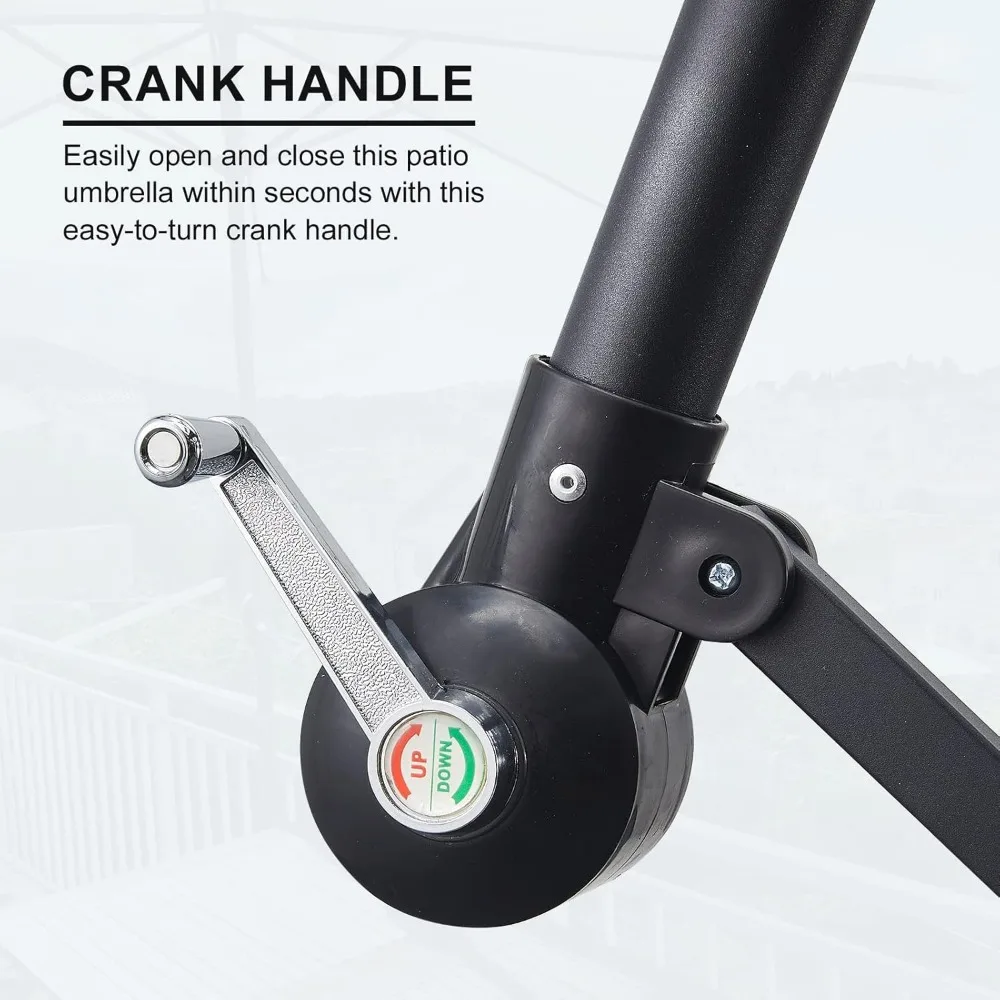 10ft Cantilever Patio Umbrella, Offset Hanging Outdoor Table Umbrella with Tilt Crank, 6 Sturdy Ribs and Cross Base, UV 6