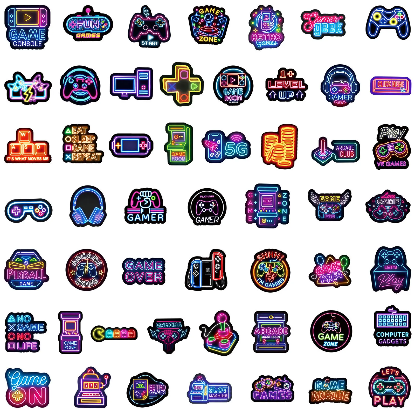 50PCS Cartoon Neon Video Game Stickers Game Console Decals For Phone Laptop Suitcase Notebook Skateboard Waterproof Sticker - 5